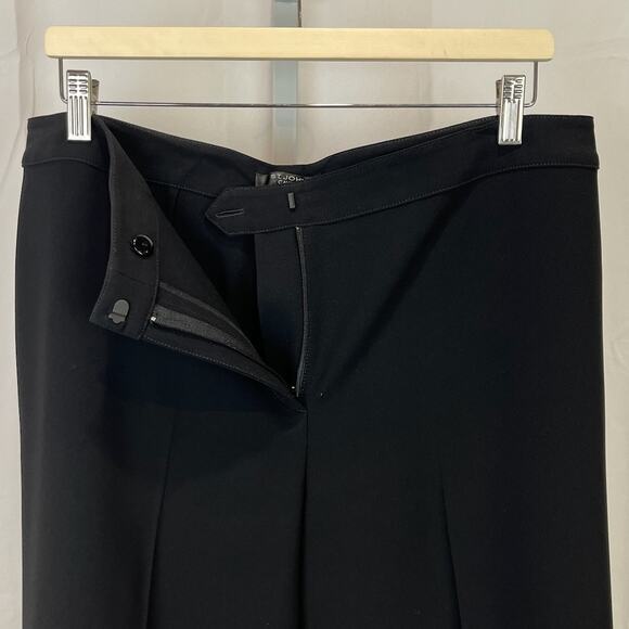 ST. JOHN CAVIAR Size 14 Diana Wide Leg Ankle Pants Flat Front USA Black - Picture 7 of 8